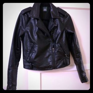 Faux leather vegan black moto motorcycle jacket